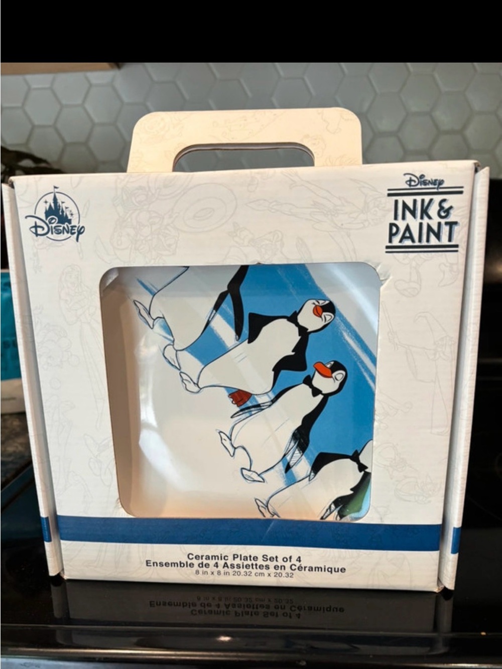 Disney Ink & Paint Ceramic Plate Set - Blue, White, Black & Orange Penguin Motif
